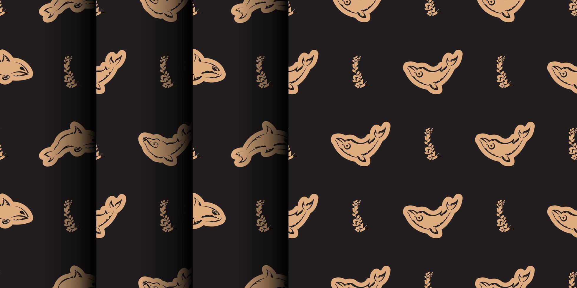 Set of Seamless luxury pattern with whales in simple style. Good for mural wallpaper, fabric, postcards and printing. Vector illustration.