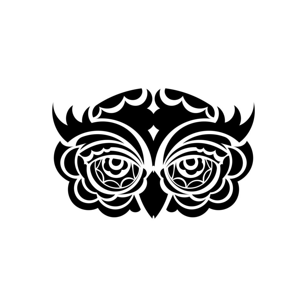 Owl face tattoo. Owl from patterns. Good for tattoos and prints. Vector illustration.