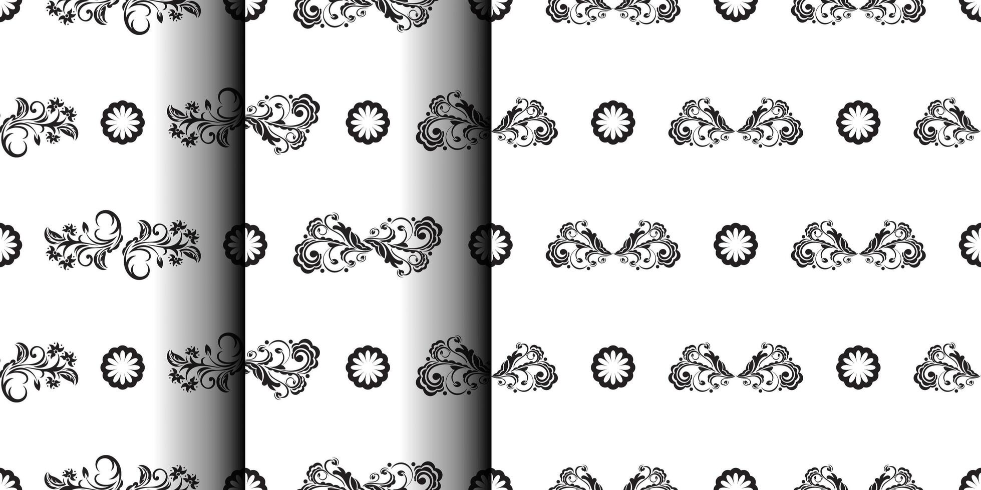 Set of Seamless black and white pattern with flowers and monograms in Simple style. Good for backgrounds and prints. vector