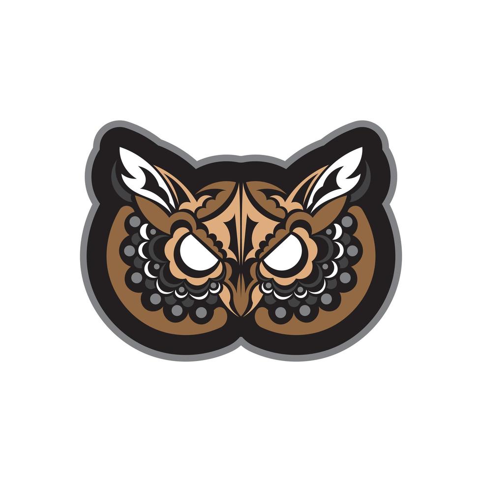 Colored owl face print in boho style. Isolated. Good for clothing and textiles. Vector illustration.