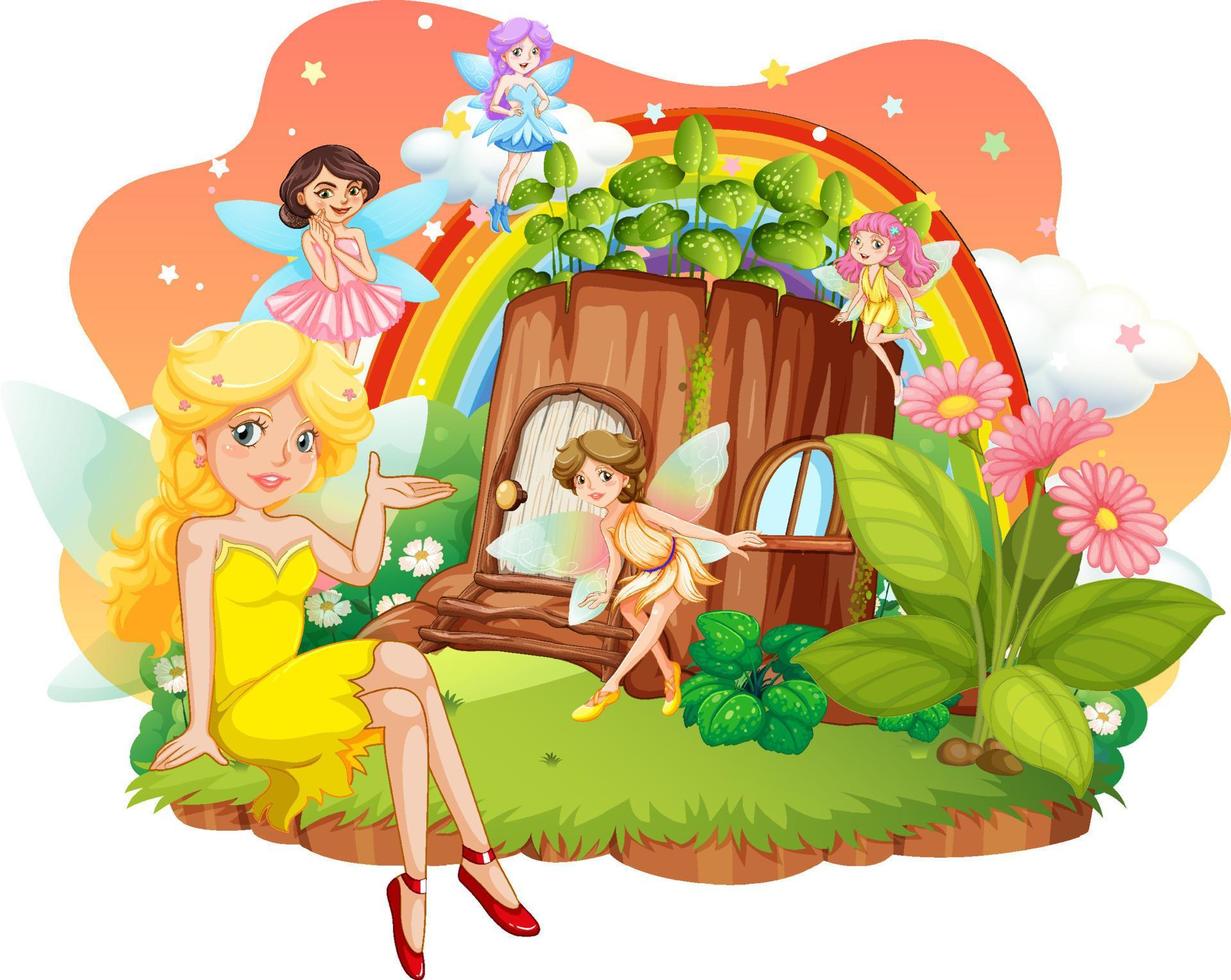 A group of lovely fairy on the island vector