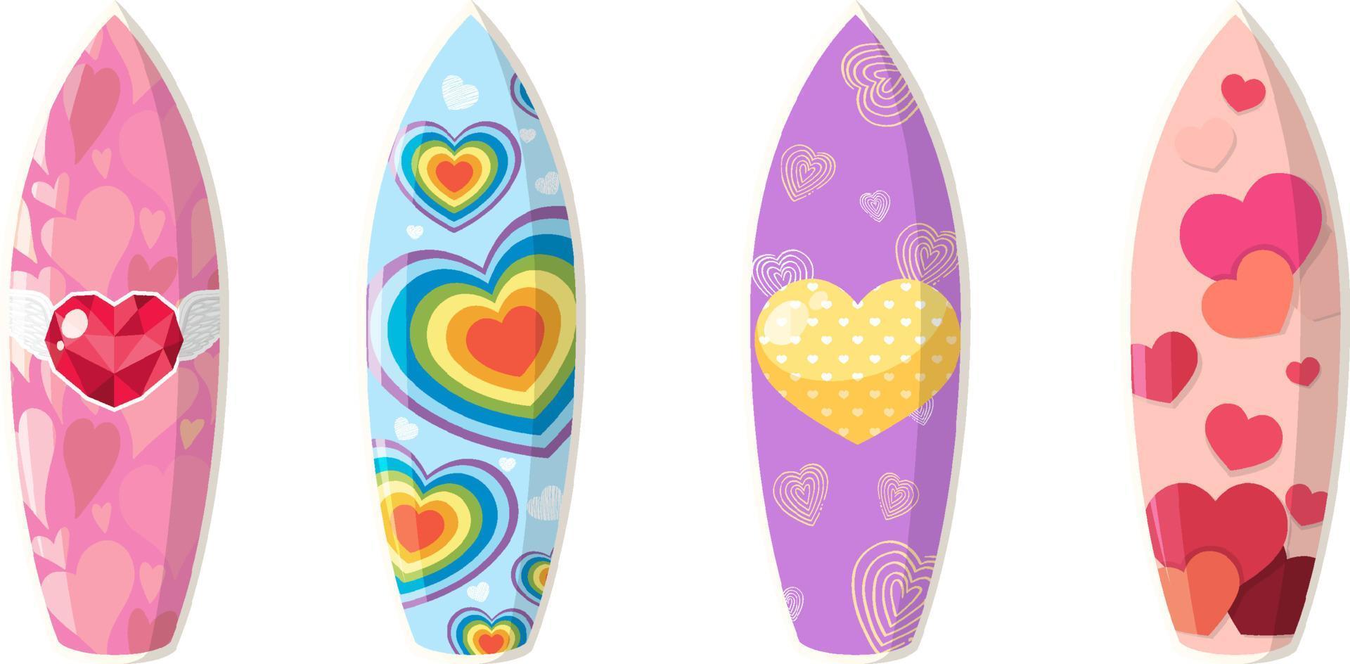 Surfboards with different heart patterns vector