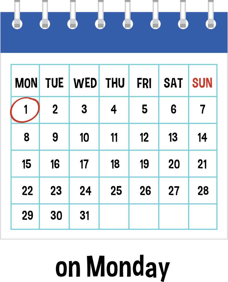 English prepositions of time with calendar vector