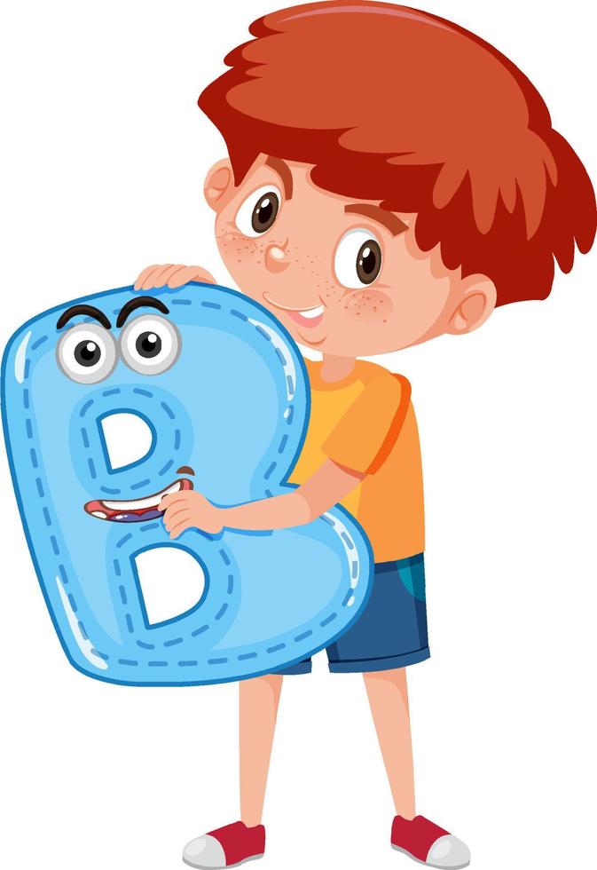 un niño sosteniendo una letra del alfabeto sobre fondo blanco vector