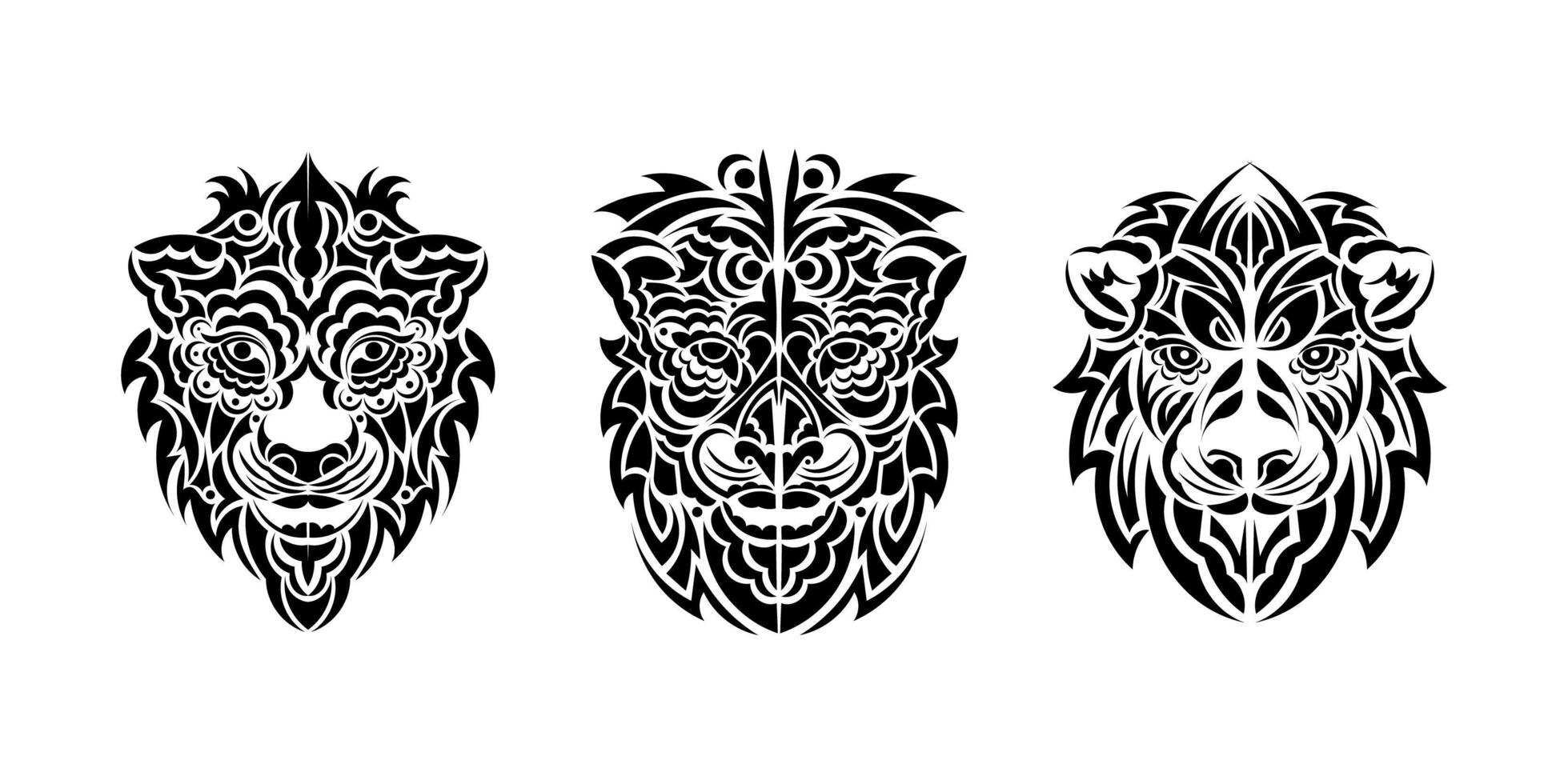 Lion illustration with black and white style. Lion face set. Vector illustration.