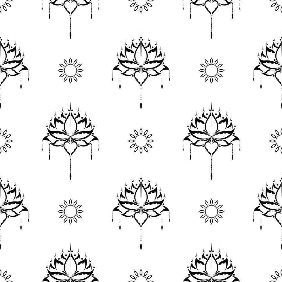 Lotus seamless pattern. Black and white. Good for garments, textiles, backgrounds and prints. vector