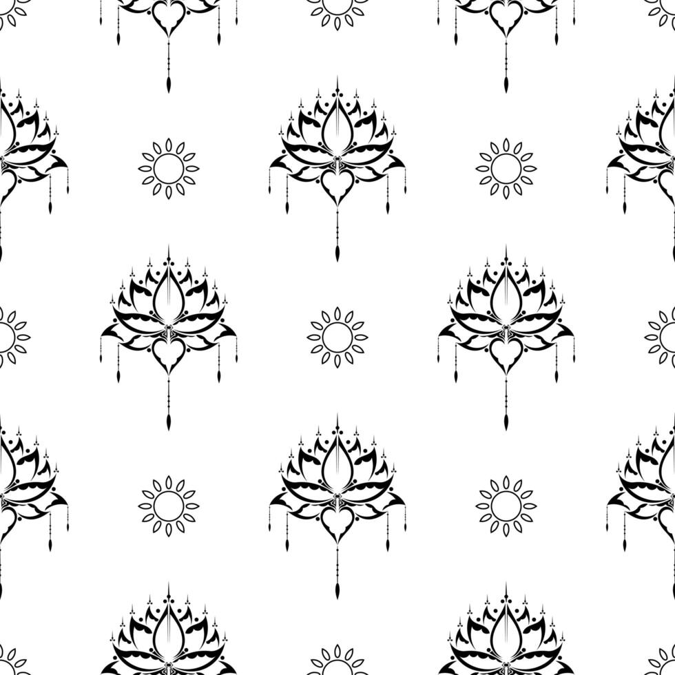 Lotus seamless pattern. Black and white. Good for garments, textiles, backgrounds and prints. Vector