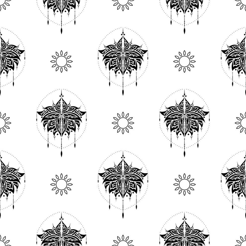 Lotus seamless pattern. Black and white. Good for menus, postcards, books, wallpaper and fabric. vector