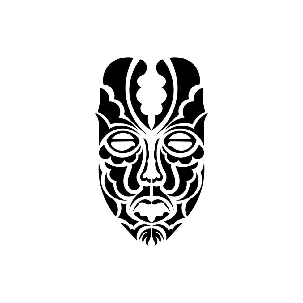 Tiki face, mask or totem. Samoan style patterns. Good for tattoos, t-shirts, and prints. Isolated. Vector illustration.