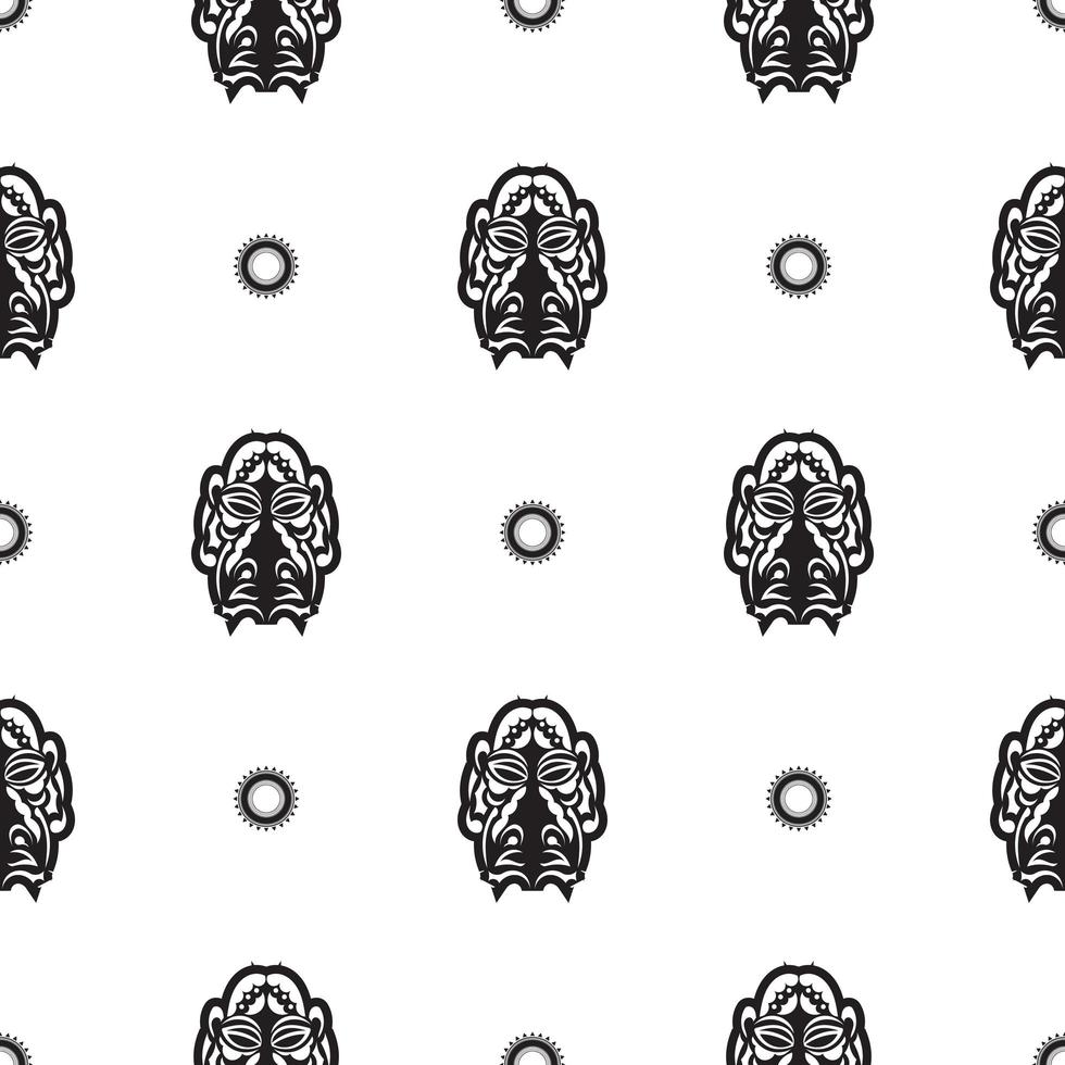 Seamless pattern with tiki face, mask or totem. Patterns in the style of Polynesia. Good for prints, textiles and backgrounds. Isolated. Vector illustration.