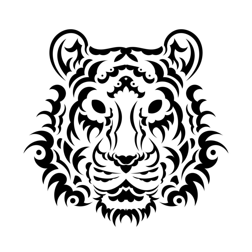 Tiger anger. Black tattoo. Vector illustration of a tiger head.