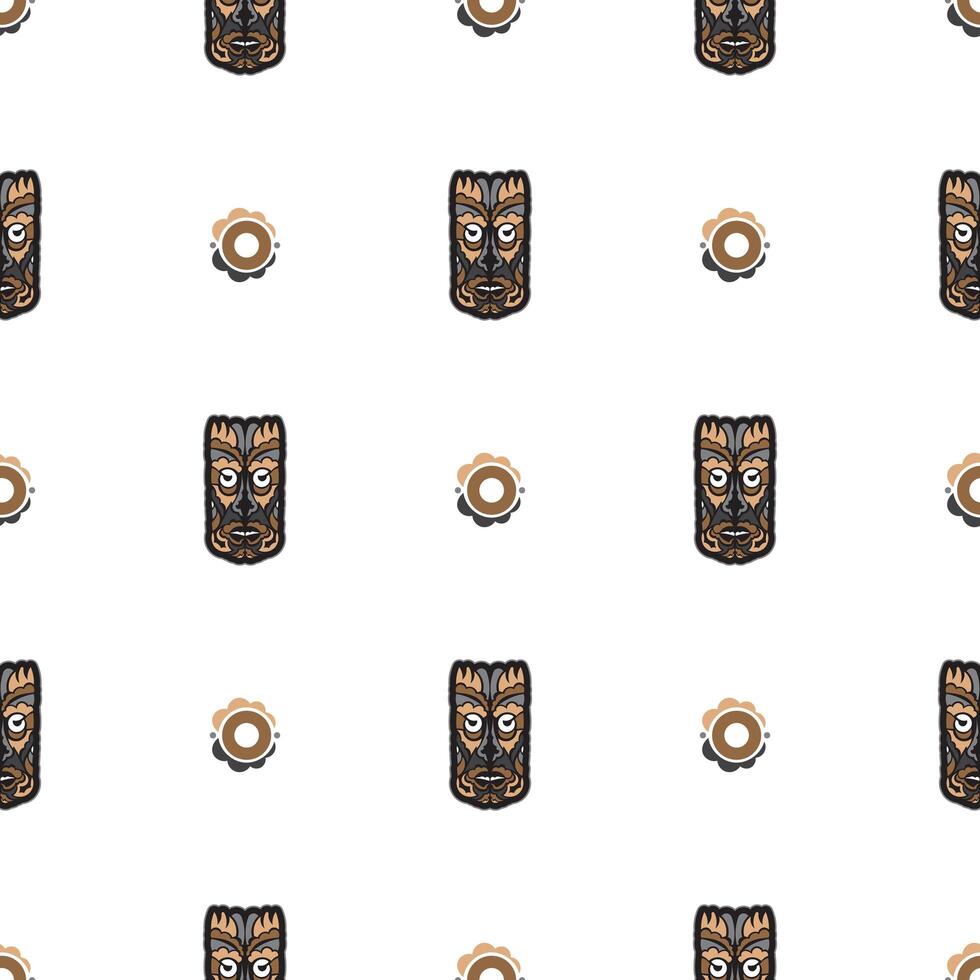 Seamless pattern with mask in Maori style. Polynesian style tiki. Good for backgrounds and textiles. vector