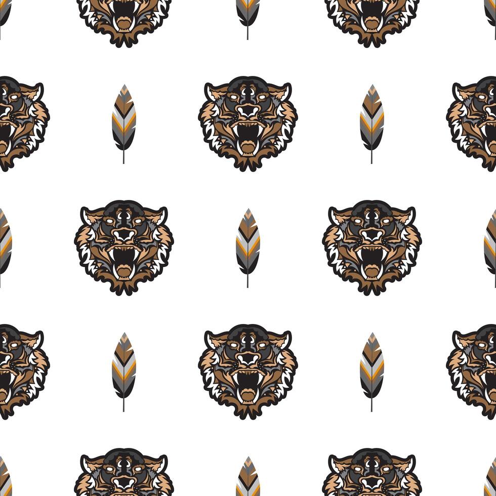 Seamless pattern with tiger head. vector