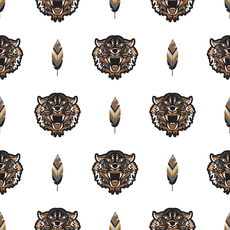 Seamless pattern with tiger head. Vector