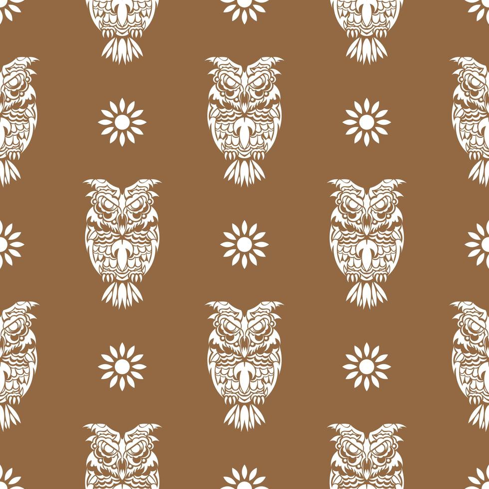 Simple owl seamless pattern in boho style. Good for backgrounds, prints, apparel and textiles. Vector