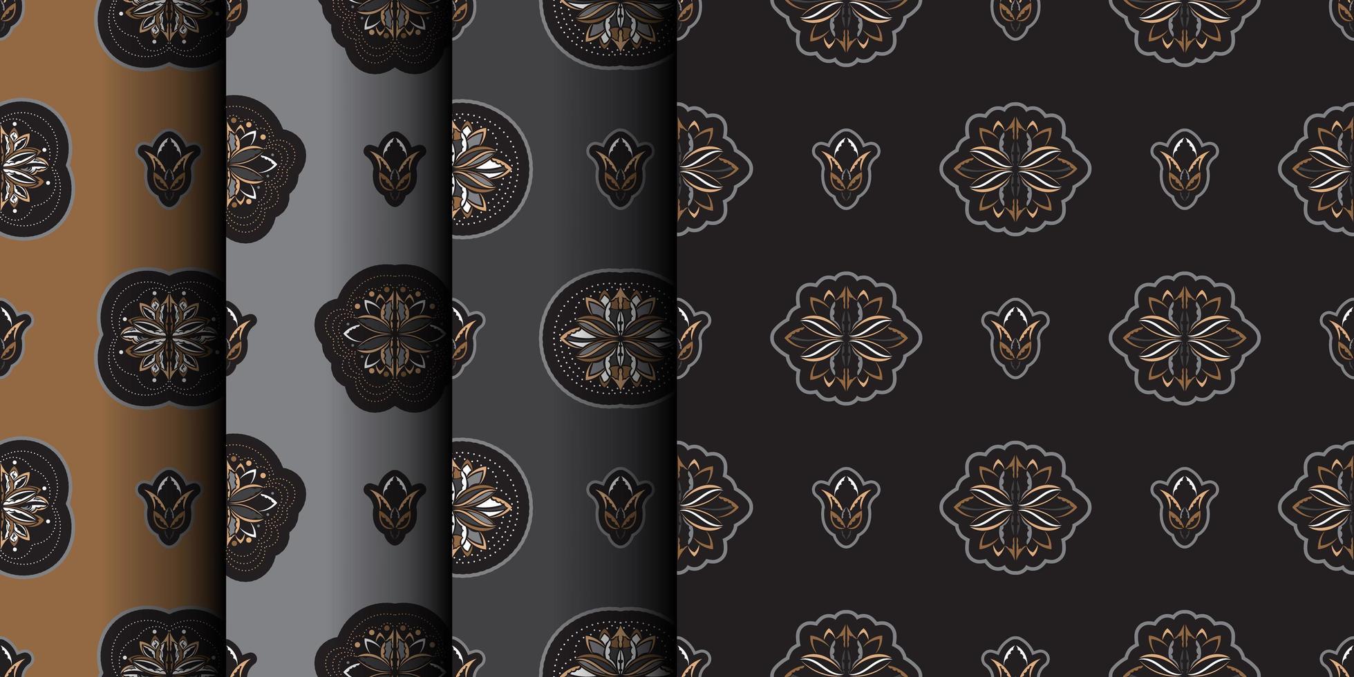 Set of Seamless pattern with lotuses. Dark background. Expensive and luxurious style. Good for clothing and textiles. Vector