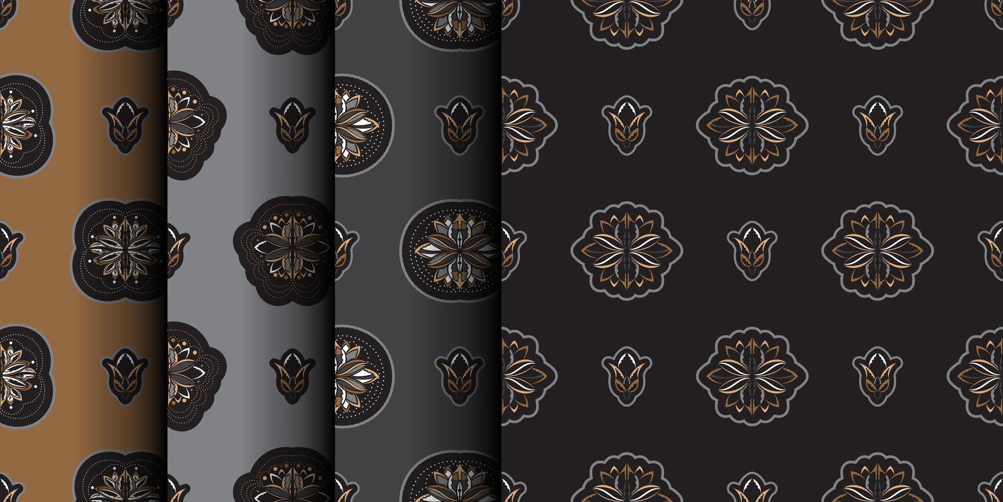 Set of Seamless pattern with lotuses. Dark background. Expensive and luxurious style. Good for clothing and textiles. Vector