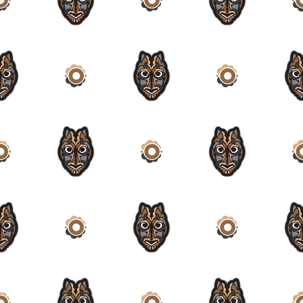 Seamless pattern with mask in the style of Maori or Samoa. Good for backgrounds and textiles. Vector illustration