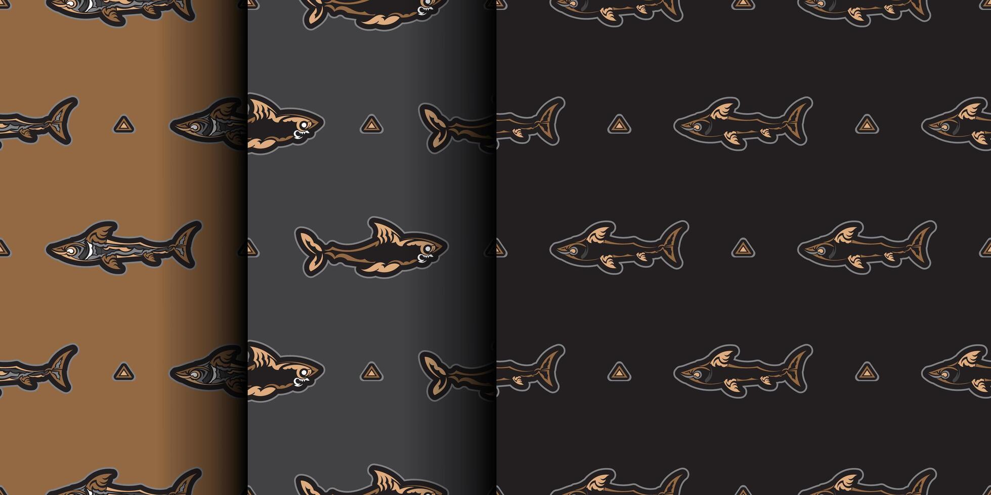 Set of Seamless dark pattern with sharks. Good for clothing and textiles. Vector