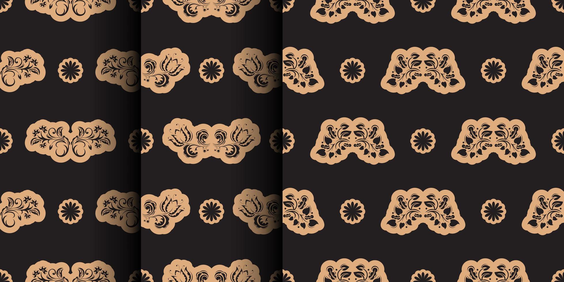 Set of Seamless luxury pattern with flowers and monograms in Simple style. Good for backgrounds and prints. Vector