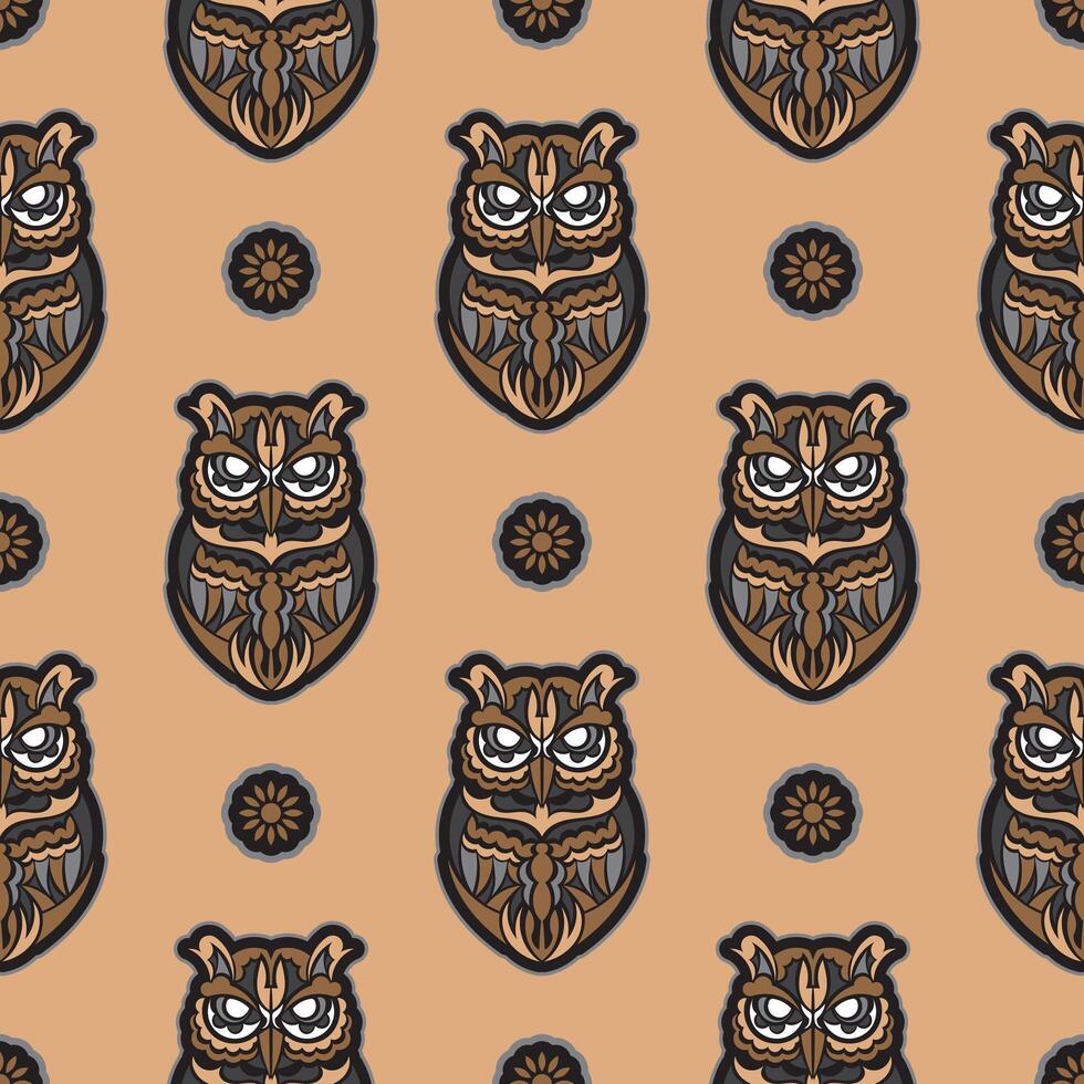 Owls seamless pattern in boho style. Good for backgrounds, prints, apparel and textiles. illustration. vector