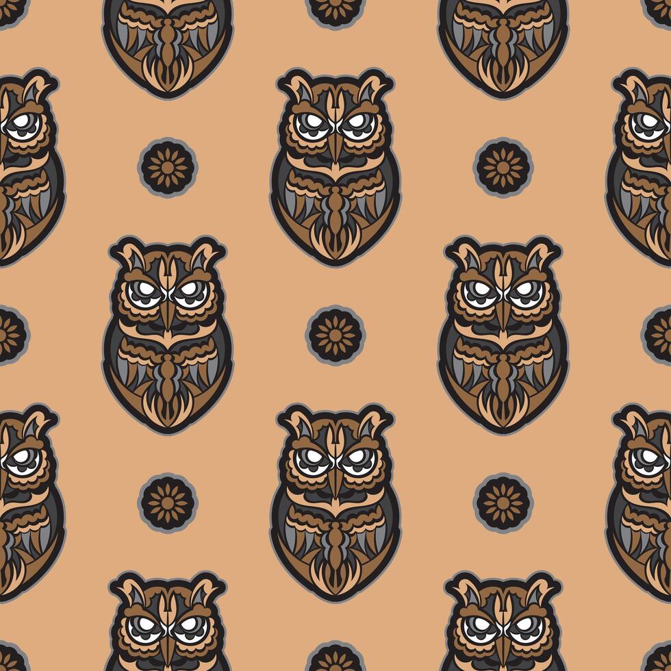 Owls seamless pattern in boho style. Good for backgrounds, prints, apparel and textiles. Vector illustration.