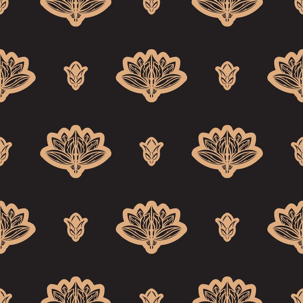 Dark solid color Seamless pattern with lotuses in Simple style. Good for clothing, textiles, backgrounds and prints. Vector illustration.