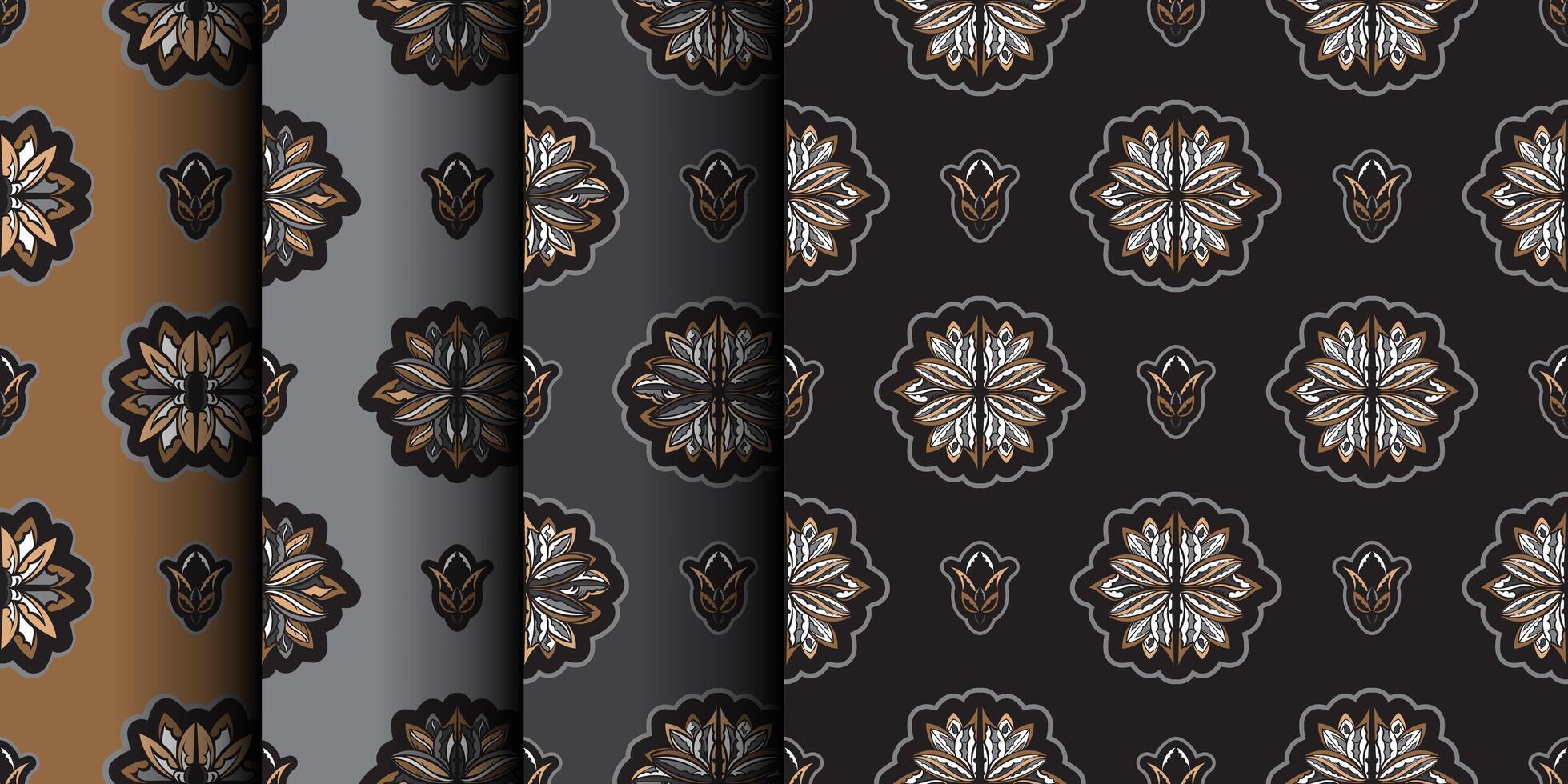 Set of Seamless pattern with lotuses. Dark background. Expensive and luxurious style. Good for clothing and textiles. Vector illustration.