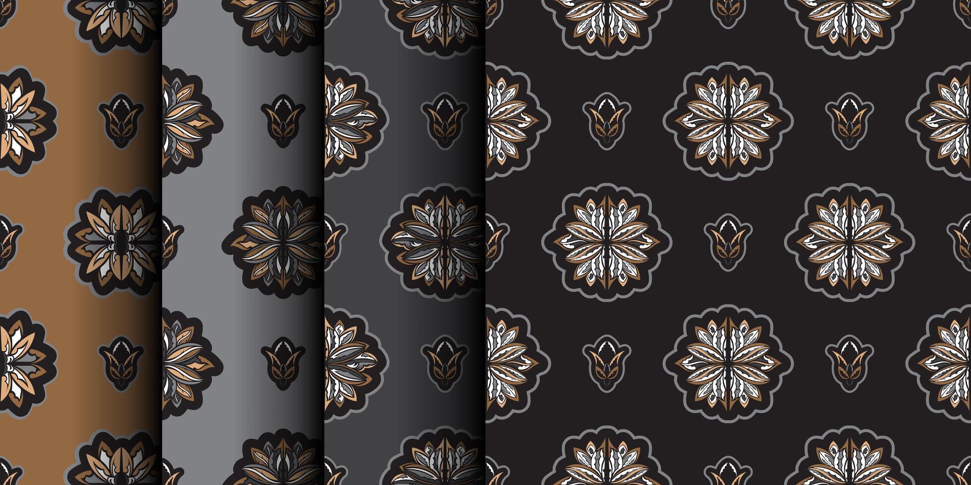 Set of Seamless pattern with lotuses. Dark background. Expensive and luxurious style. Good for clothing and textiles. Vector illustration.