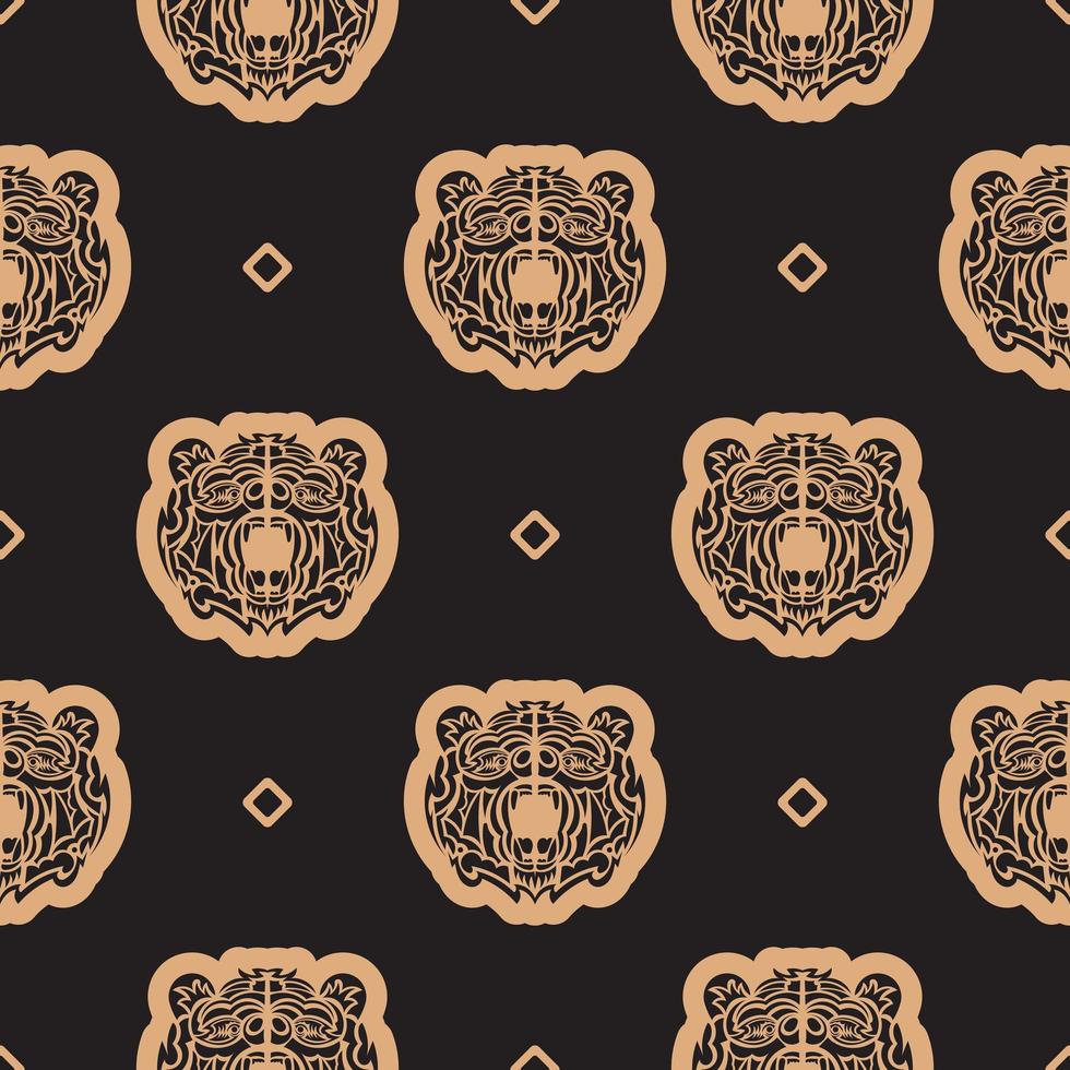 Seamless pattern with BEAR FACE in Simple style. Good for backgrounds and prints. Vector