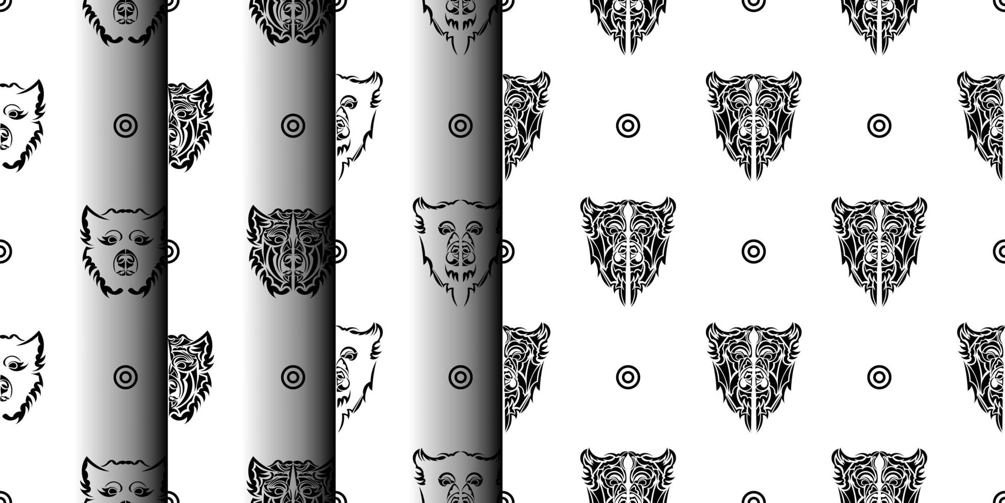 Set of black-white seamless pattern with dog face. Good for backgrounds, prints, apparel and textiles. Vector illustration.