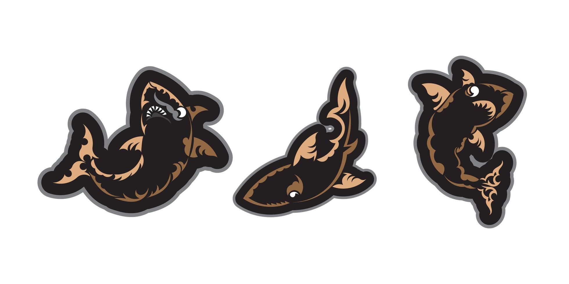 Set of Pattern shark in Maori style. Isolated. Vector illustration