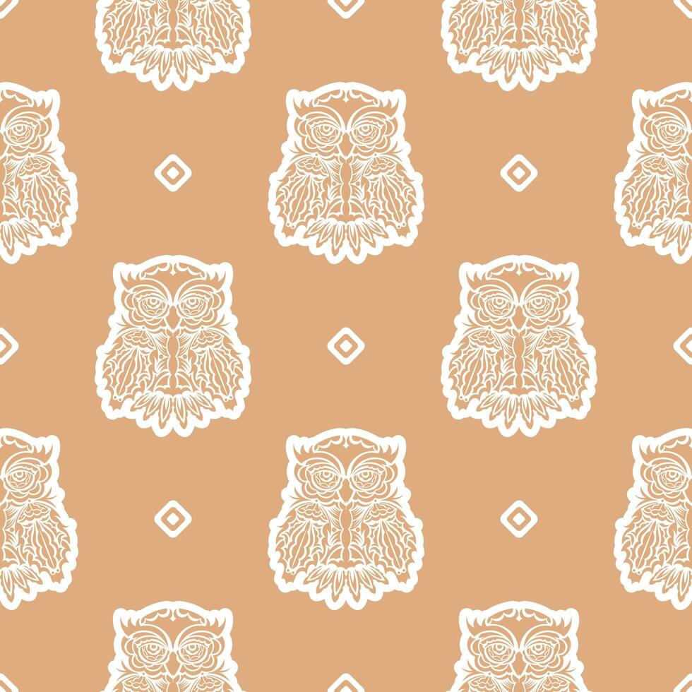 Seamless background with owls. Exotic bird in boho style. Vector illustration.