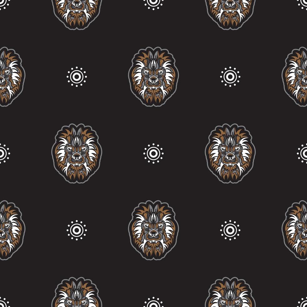 Seamless pattern with tiger head in simple boho style. Good wall wallpaper, fabric, postcards and printing. Vector illustration.