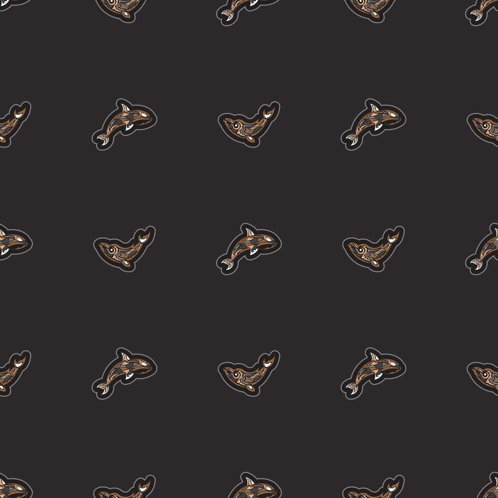 Seamless dark pattern with whales in simple style. Good for clothing and textiles. Vector illustration.