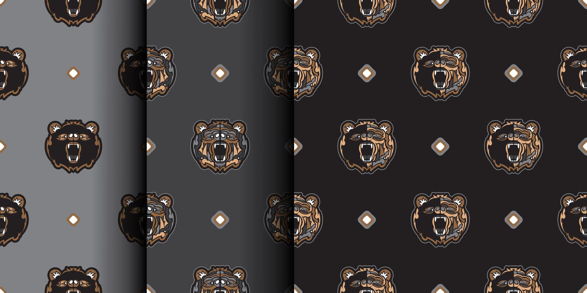 Set of Seamless background with BEAR FACE in a simple style. Suitable for backgrounds, prints, clothing and textiles. illustration. vector