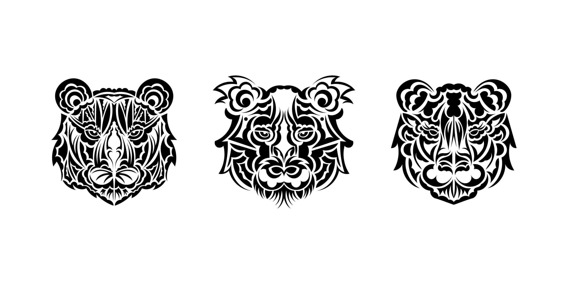 Tiger face tattoo set in Maori style. Boho tiger face. Good for prints, apparel and textiles. Vector illustration.