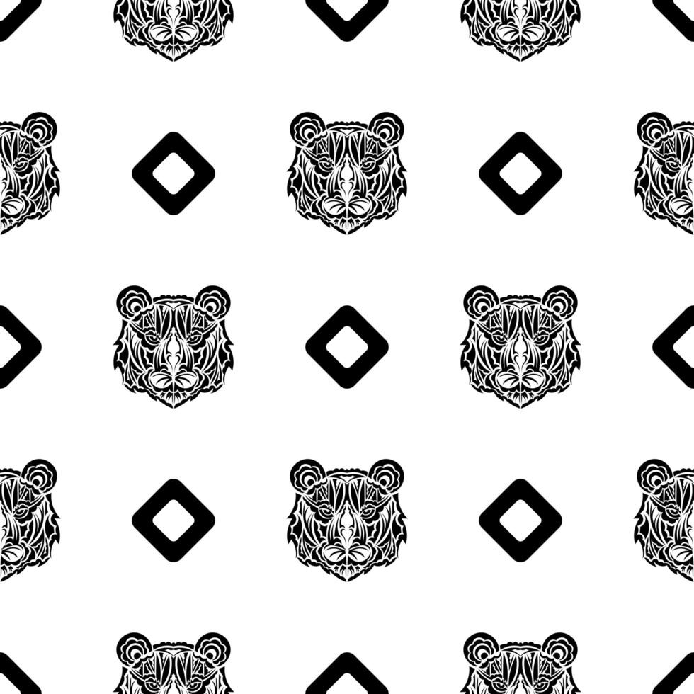 Tiger face seamless pattern in Maori style. Boho tiger face. Good for backgrounds, prints, apparel and textiles. Vector illustration.