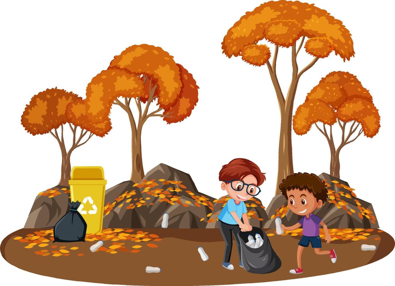 Isolated outdoor park with children cleaning park vector