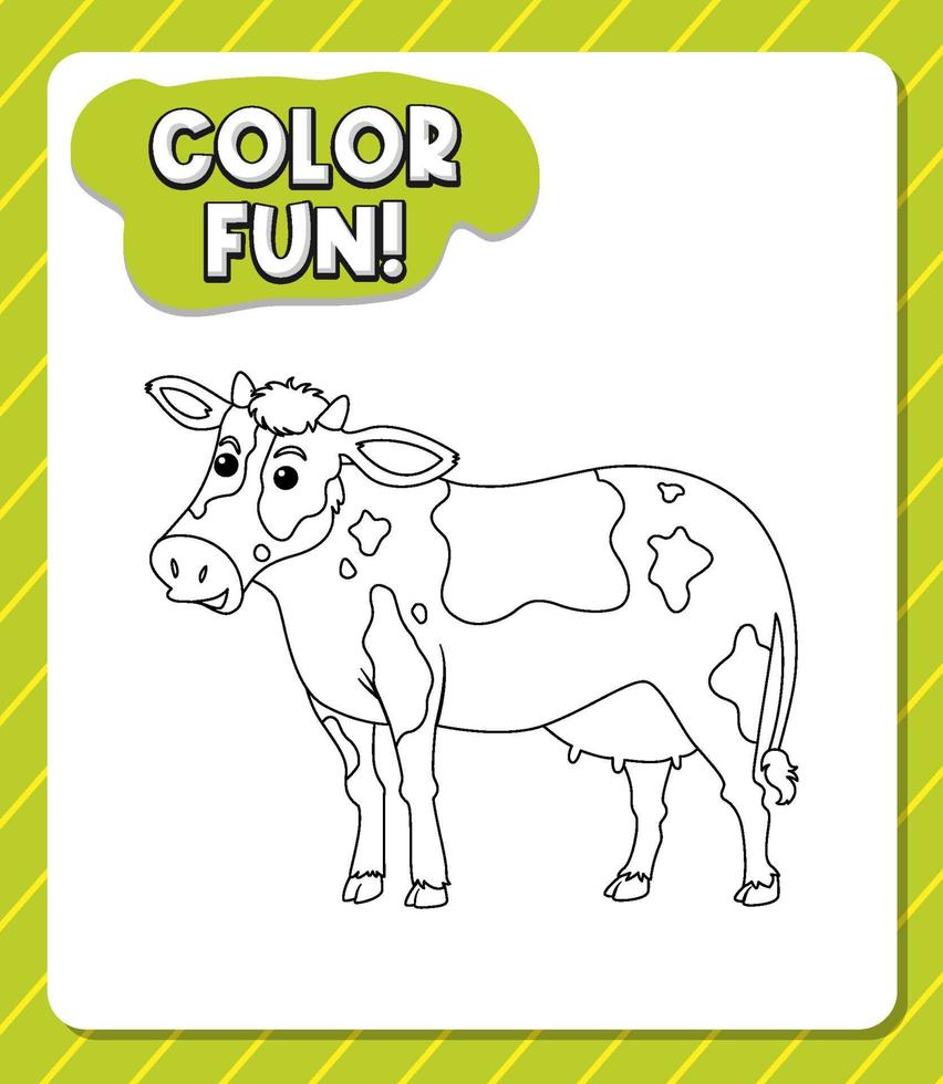 Worksheets template with color fun text and cow outline vector