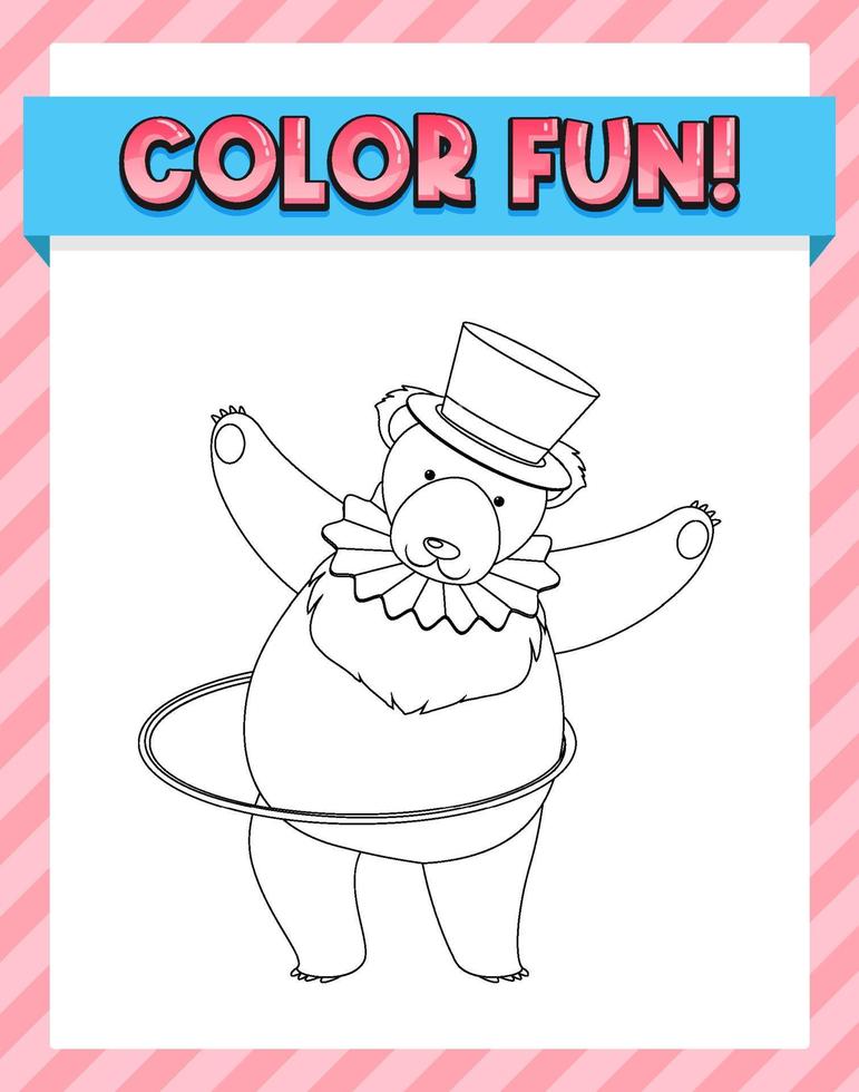 Worksheets template with color fun text and bear outline vector