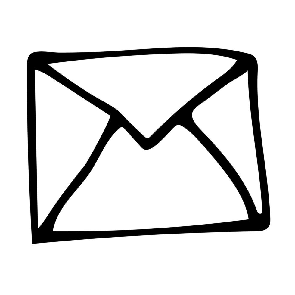 Cartoon doodle linear mail, letter isolated on white background. vector