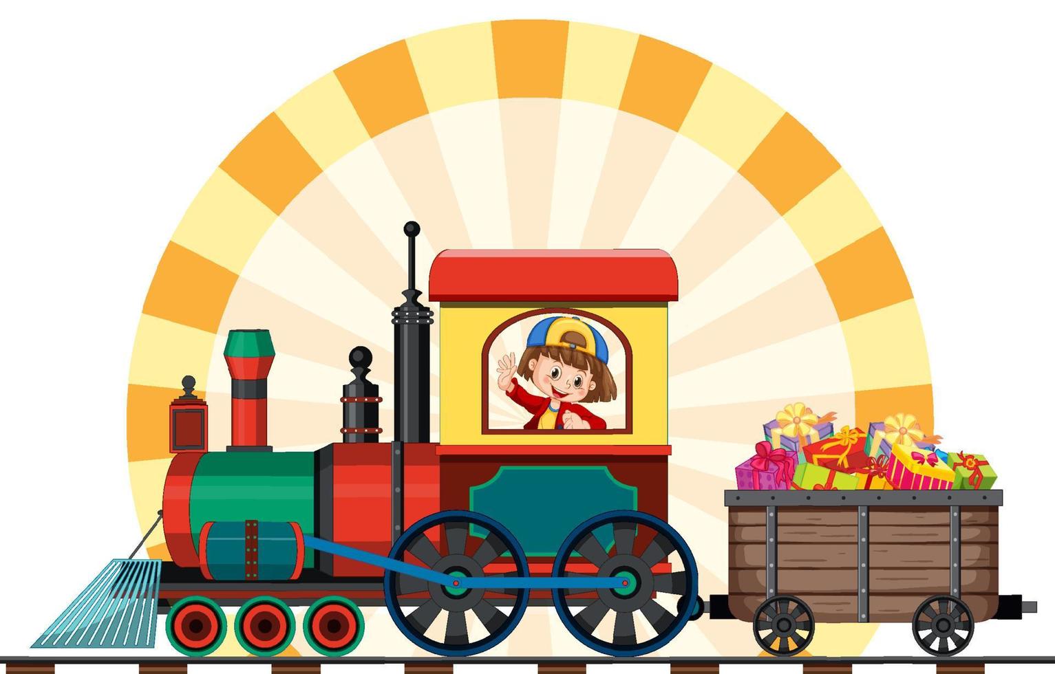 A kids in a train with present vector