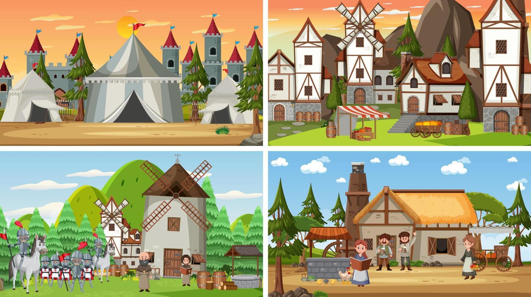 Set of different scene medieval vector