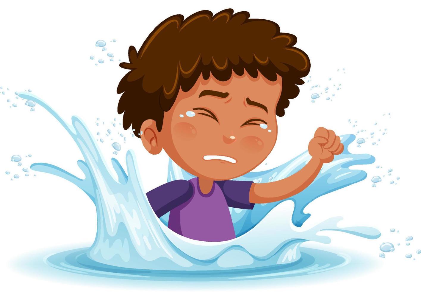 un chapoteo de agua con un niño ahogándose en el fondo blanco vector