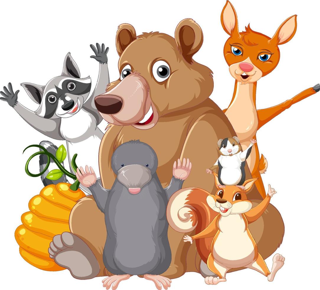 Cute animals with happy face vector
