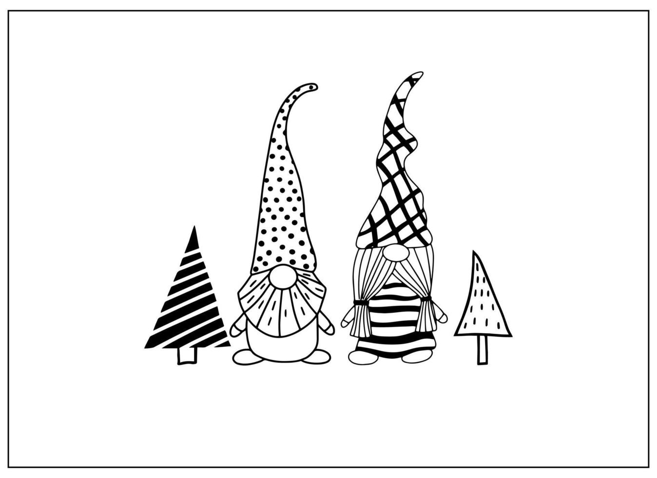 Cute doodle characters gnomes hand drawn. Scandinavian style greeting card. vector