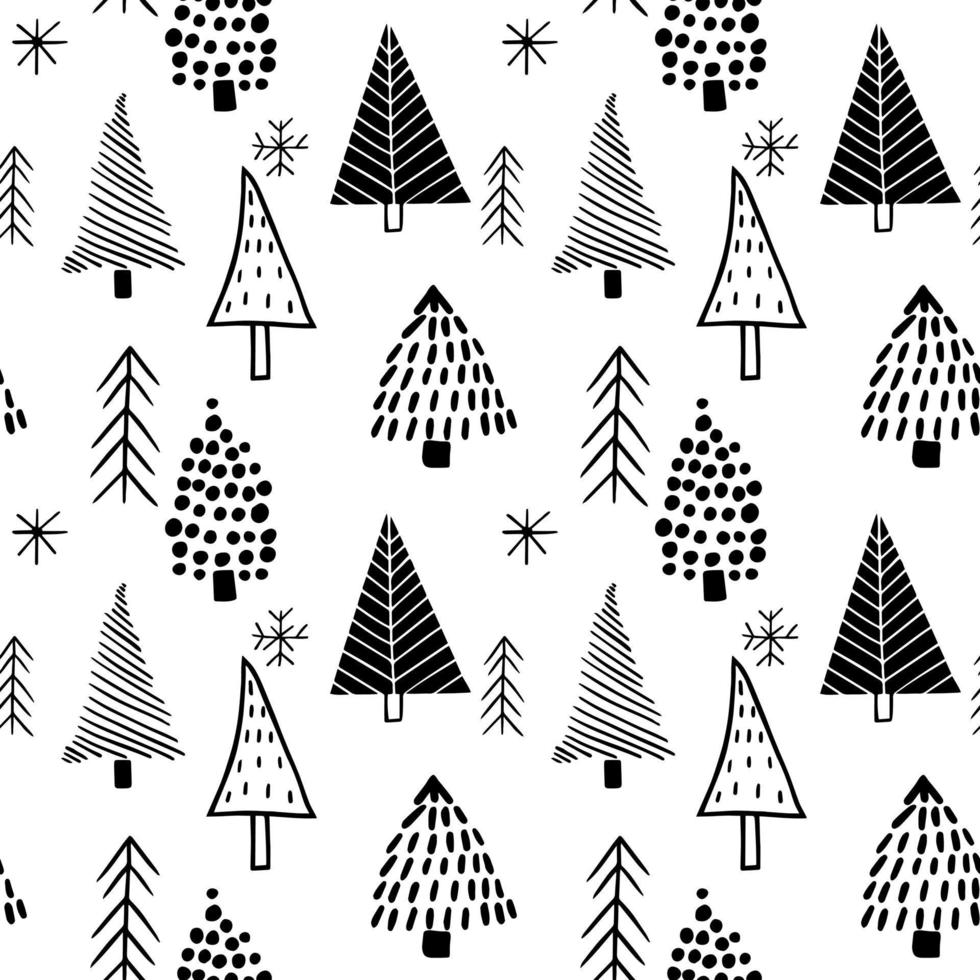 Seamless scandinavian style patterns from hand drawn stylized Christmas trees. vector