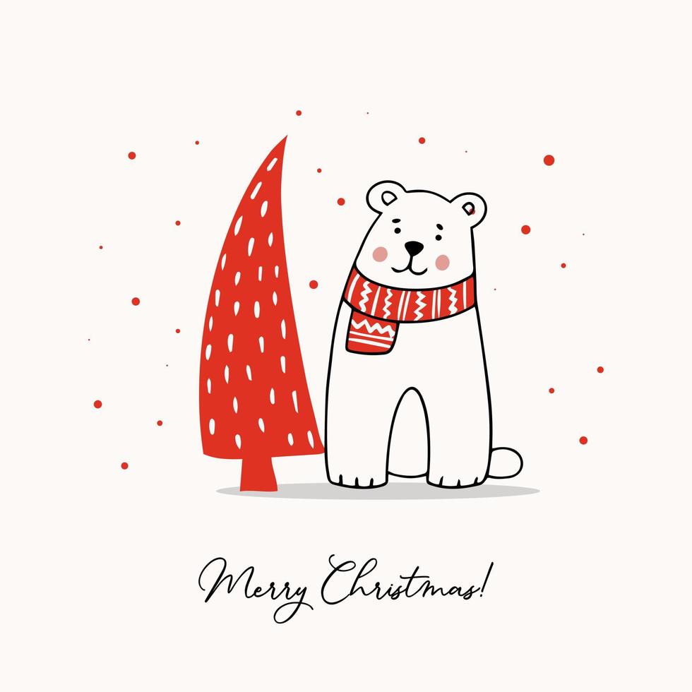 Greeting template with a cute Teddy Bear and a stylized Christmas tree vector