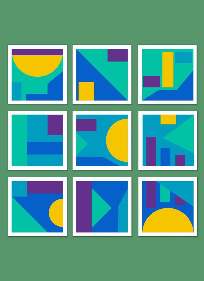 un conjunto de patrones de elementos gráficos y formas geométricas simples en colores brillantes. plantillas para diseño de tarjetas, carteles, arte mural e impresión decorativa vector